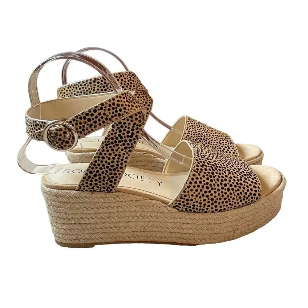 SOLE SOCIETY ADLYNDA 2 WOMENS COW HAIR ANKLE STRAP‎ PLATFORM SANDALS Size 8.5